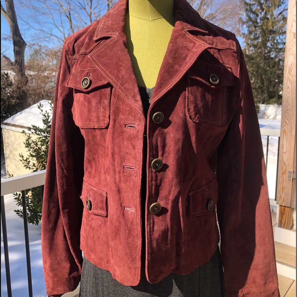 Wilson Burgundy Suede blazer jacket with pockets-S